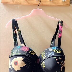 Floral Black Bra
